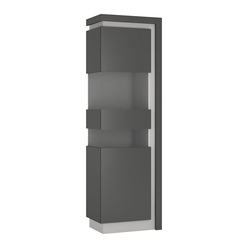 Metropolis Tall narrow display cabinet (LHD) (includes LEDs) in Platinum/light grey gloss